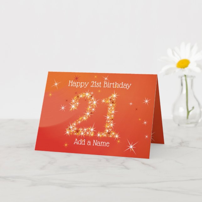 21st Birthday - Star Numbers - Red - Age 21 Card (Small Plant)