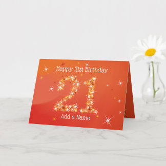 21st Birthday - Star Numbers - Red - Age 21 Card