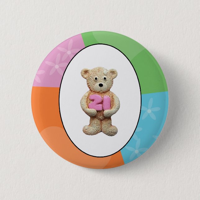 21st Birthday Teddy Bear 6 Cm Round Badge (Front)