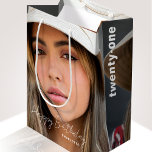 21st Birthday Trendy Personalised Photo Medium Gift Bag<br><div class="desc">Elevate your 21st birthday present with a personalised photo gift bag! This simple and stylish design, showcases a favourite photo that is repeated on both sides, and extends around the entire bag. A photo with a dark background will work best for the white lettering to stand out. The greeting 'Happy...</div>