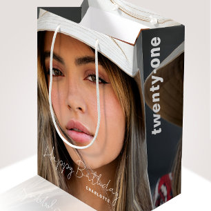 21st Birthday Trendy Personalised Photo Medium Gift Bag