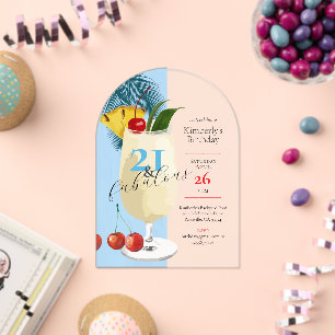 21st Birthday Tropical Blue Pina Colada Cocktail Acrylic Invitations