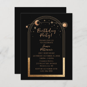 21st Birthday Twenty First Celestial Black Gold Invitation