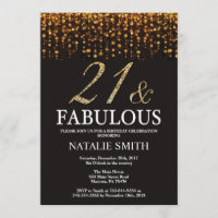 21st Birthday Twenty one and Fabulous Gold Glitter