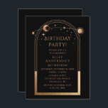 21st Birthday Twenty One Celestial Black Gold Invitation<br><div class="desc">21st Birthday Twenty First Twenty One Celestial Mystical Black Gold Sun Moon Astronomy Birthday Invitations Invites features gold sun,  moon and stars with a golden frame on a black background. Inside is your custom birthday invitation information. Designed for you by Evco Studio. View the coordinating collection at www.zazzle.com/store/evcostudio</div>
