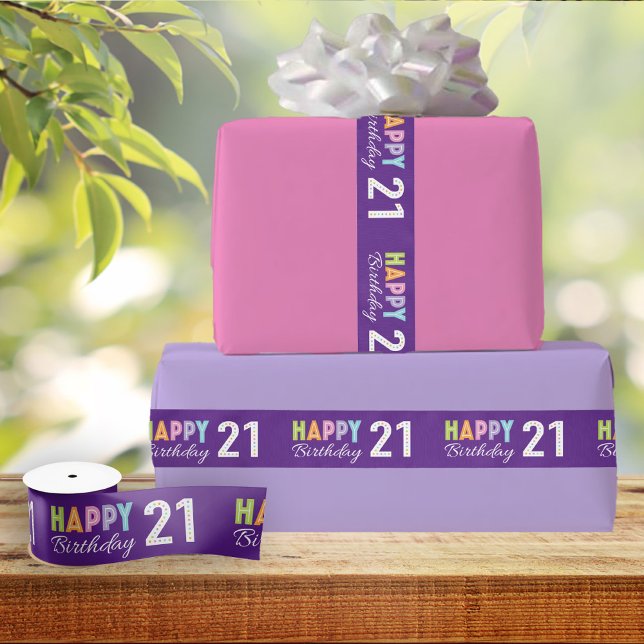 21st Birthday Typography Ribbon Satin Ribbon (Creator Uploaded)