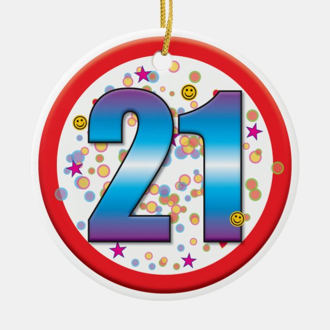 21st Birthday v2 Ceramic Tree Decoration (Front)
