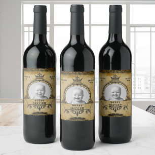 21st Birthday Vintage Retro Monogram & Photo Wine Label