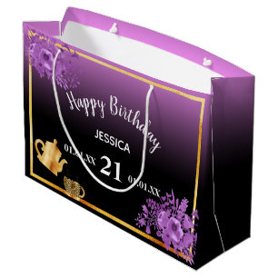 21st birthday violet purple pink black tea party large gift bag