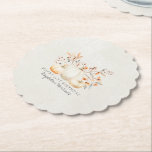21st Birthday White Pumpkin Fall Leaves Custom Paper Coaster<br><div class="desc">Modern and elegant white pumpkin and fall leaves botanical design. The soft watercolor palette is a sophisticated blend of soft terracotta golden yellow sage and brown. Perfect for your fall birthday party.</div>