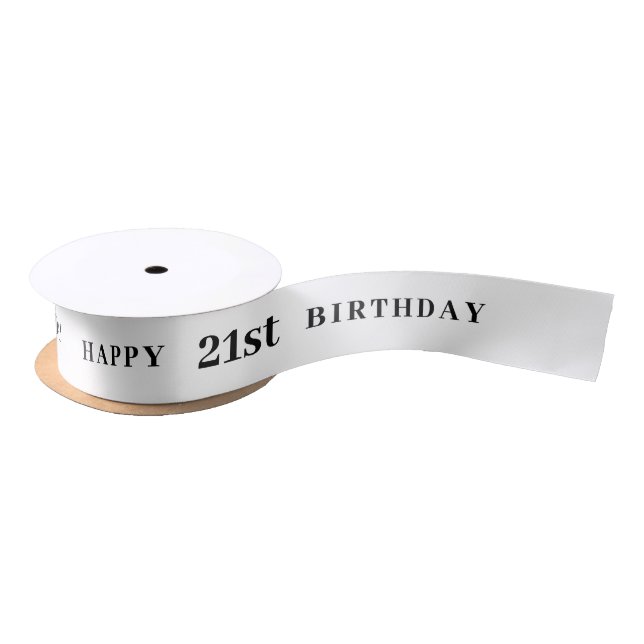 21st Birthday White Ribbon Satin Ribbon (Spool)