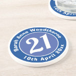 21st Birthday with Name, Age, & Date Coaster<br><div class="desc">Commemorate a significant birthday with a coaster which is decorated with the name of the recipient,  as well as their age,  and date of birth. A special keepsake that is practical too. 21st birthday gift.</div>