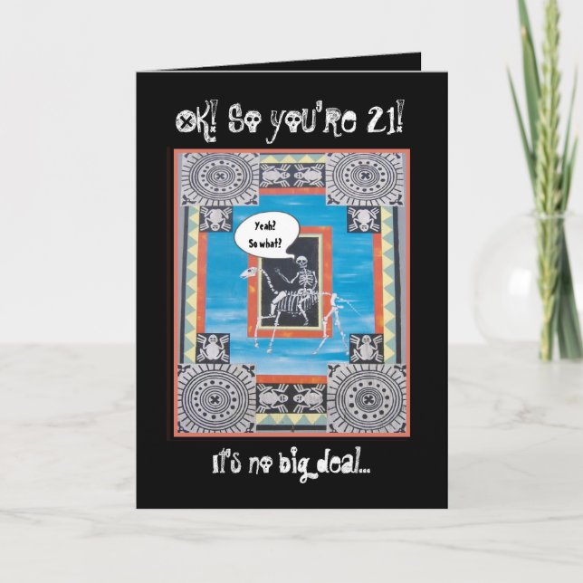 21st Birthday with Skeleton Riding a Horse - FUNNY Card (Front)