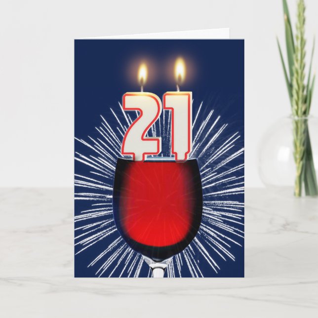21st Birthday with wine and candles Card (Front)
