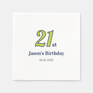 21st birthday yellow blue green bold letter name t napkin