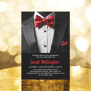 21st Black and Red Tuxedo Birthday Event Invitation