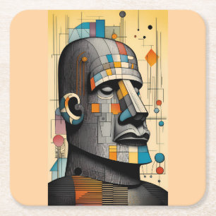 21st Century Moai - Ken Gauge Tiki Art Square Paper Coaster