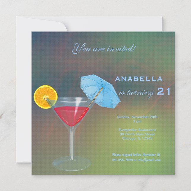 21st Cocktail Birthday Invitation (Front)