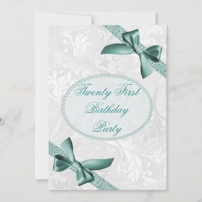 21st Damask and Bows Birthday Party Invitation (Front)