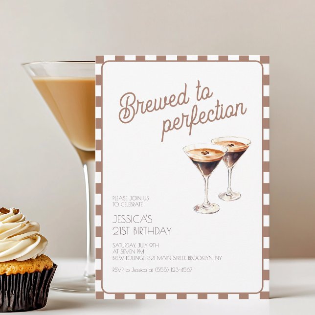 21st Espresso Martini Brewed Brown Birthday Party Invitation (21st Espresso Martini Brewed Brown Birthday Party Invitation)