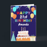 21st Happy Birthday Balloons Cake Navy Blue Card<br><div class="desc">21st Happy Birthday Colourful Balloons Cake Navy Blue with personalised name. For further customisation,  please click the "Customise it" button and use our design tool to modify this template.</div>