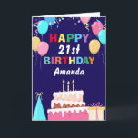 21st Happy Birthday Balloons Cake Navy Blue Card<br><div class="desc">21st Happy Birthday Colourful Balloons Cake Navy Blue with personalised name. For further customisation,  please click the "Customise it" button and use our design tool to modify this template.</div>