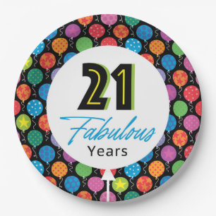 21st Happy Birthday Bright Graphic Balloon Paper P Plate