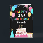 21st Happy Birthday Colourful Balloons Cake Black Card<br><div class="desc">21st Happy Birthday Colourful Balloons Cake Black with personalised name. For further customisation,  please click the "Customise it" button and use our design tool to modify this template.</div>