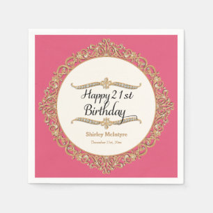 21st Happy Birthday Party Celebration Round Decor Napkin