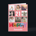 21st Happy Birthday Photo Collage Modern Pink Card<br><div class="desc">21st Happy Birthday Photo Collage Modern Pink Card with personalised name. For further customisation,  please click the "Customise it" button and use our design tool to modify this template.</div>