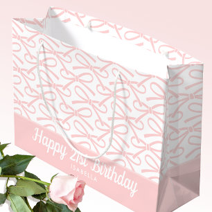 21st Happy Birthday Pink Bow White Gift Bag