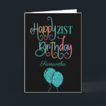 21st Happy Birthday Stylish Text Name Colorful Card<br><div class="desc">Wish a happy twenty first in multicolor style! Happy Birthday is set in a fun multicolor typography in shades of teal, pink, blue, coral and orange, on a classic black background. The age and your recipient’s name are in a cordinating typeface. You can change the greeting inside to your own...</div>