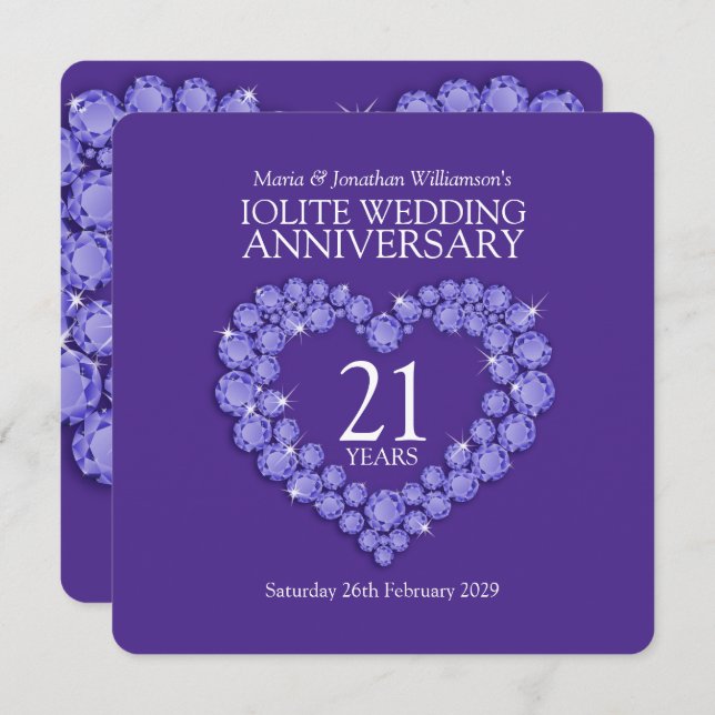 21st iolite wedding anniversary party invitations (Front/Back)