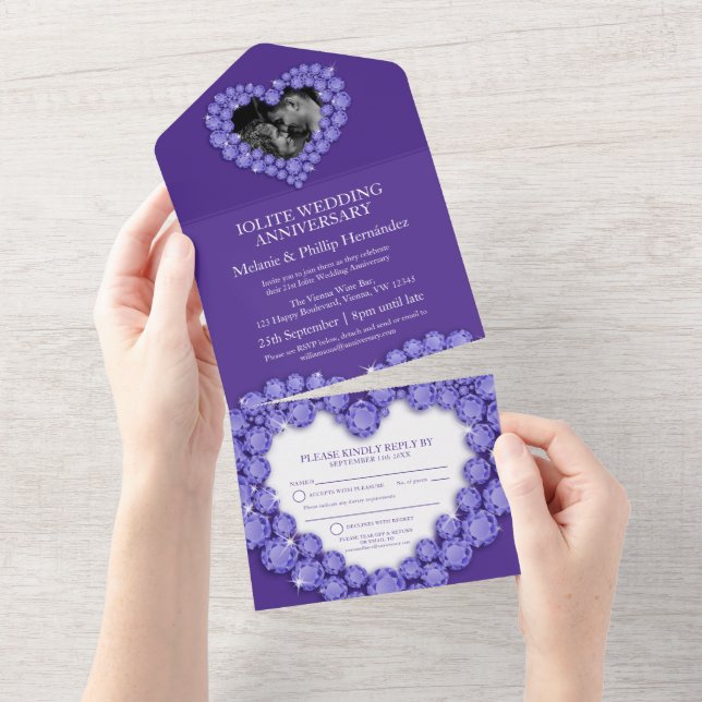 21st iolite wedding anniversary photo purple all in one invitation (Tearaway)