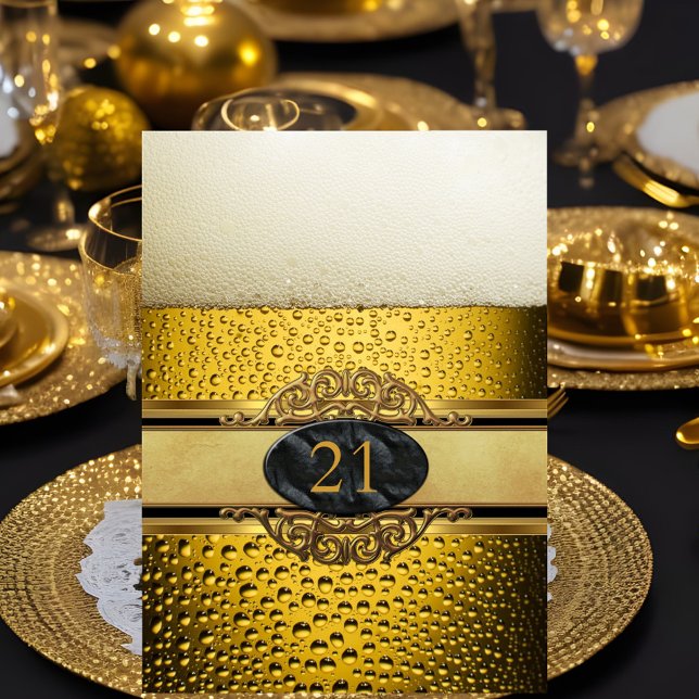 21st Mans Beer Black Gold Birthday Party Invitation (Creator Uploaded)