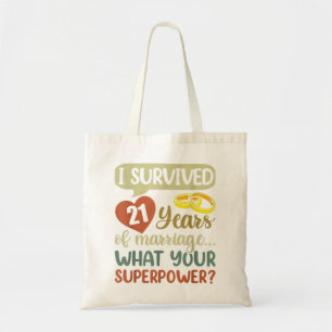 21st Marriage Anniversary Couples I Survived 21 Y Tote Bag