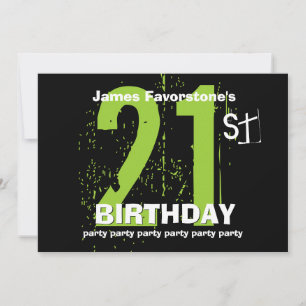 21st Modern Birthday Party Green and Black W1797 Invitation