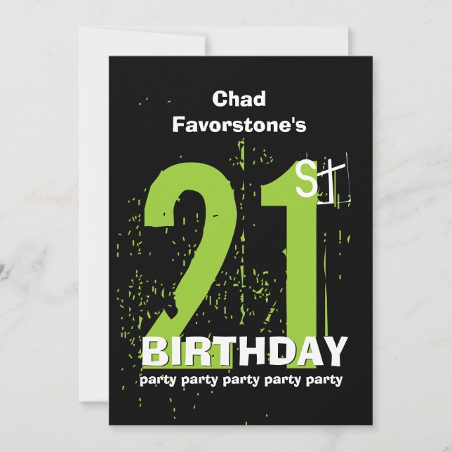 21st Modern Birthday Party Green and Black W1797A Invitation (Front)