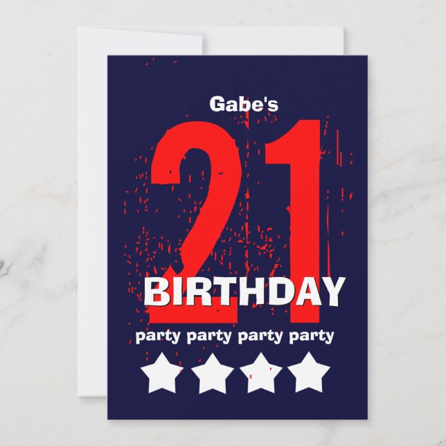21st Modern Birthday Party Red White Blue W1797D1 Invitation (Front)