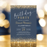 21st Navy Blue Gold Glitter Any Age Birthday