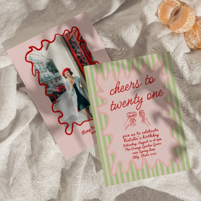 21st Pink Hand Drawn Colourful Photo Birthday  Invitation (Creator Uploaded)