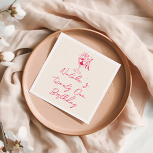 21st Pink  Hand Drawn Coquette Fun Birthday Party Napkin