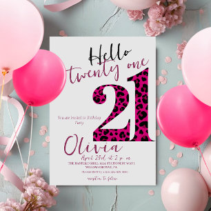 21st Pink Modern Stylish Leopard Birthday Party Invitation