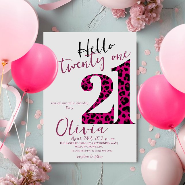 21st Pink Modern Stylish Leopard Birthday Party Invitation (Creator Uploaded)