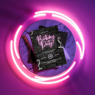 21st Pink Neon Birthday Party Invitation