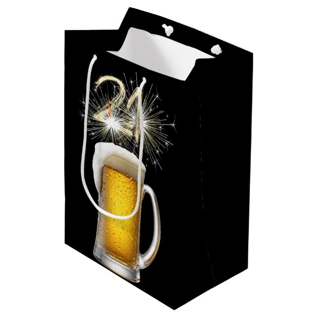 21st Sparkler in Beer Medium Gift Bag (Front Angled)