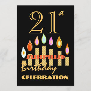 21st SURPRISE Birthday Party Gold Candles Invite