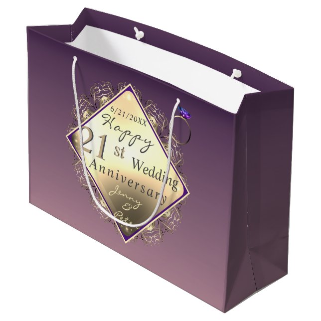 21st Wedding Anniversary Brass and Iolite Large Gi Gift Bag (Back Angled)