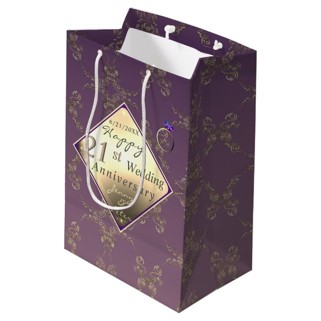 21st Wedding Anniversary Brass and Iolite  Medium Gift Bag (Back Angled)