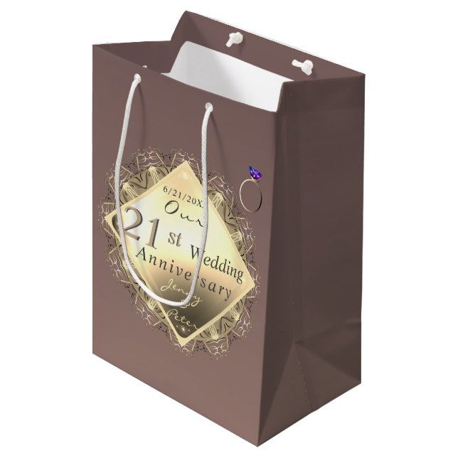 21st Wedding Anniversary Brass and Iolite   Medium Gift Bag (Front Angled)